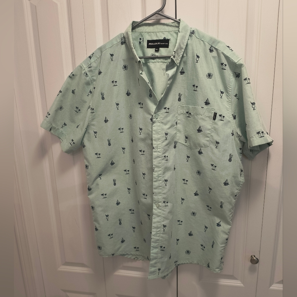 Molokai Surf Co. Men's Mint Green Hawaiian Shirt XXL